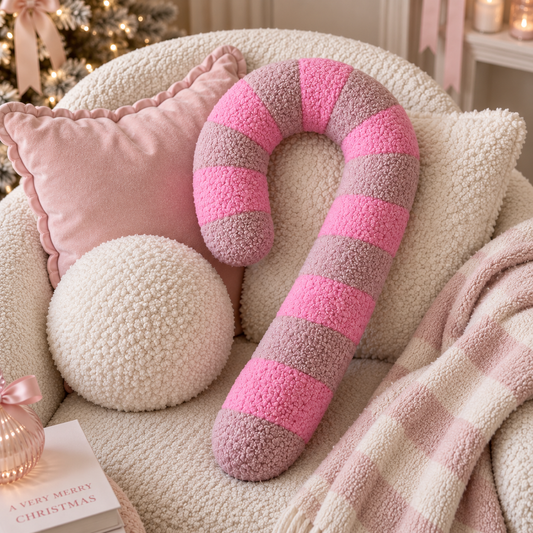 Christmas Candy Cane Sherpa Pillow | Pink