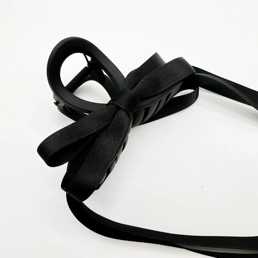 Graceful black ribbon bow hair clip for chic styling