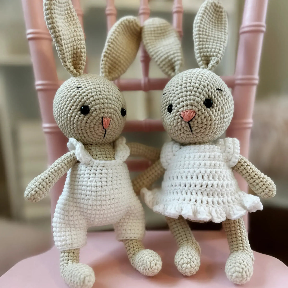 Boy and girl crochet bunny set for playtime