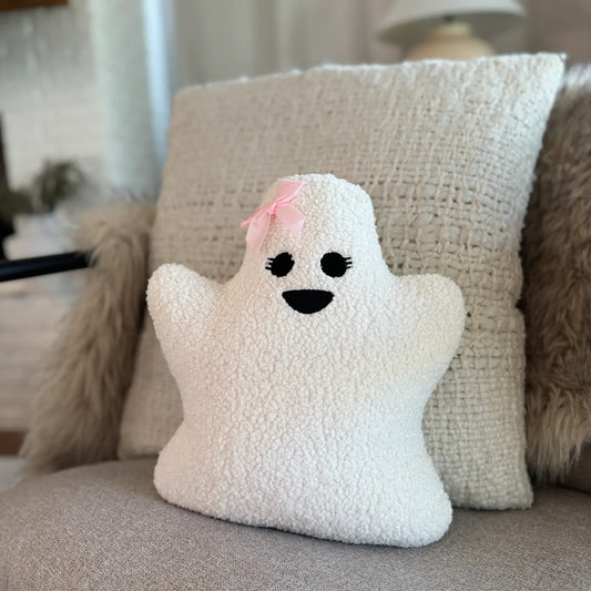 Girl ghost pillow with pink bow