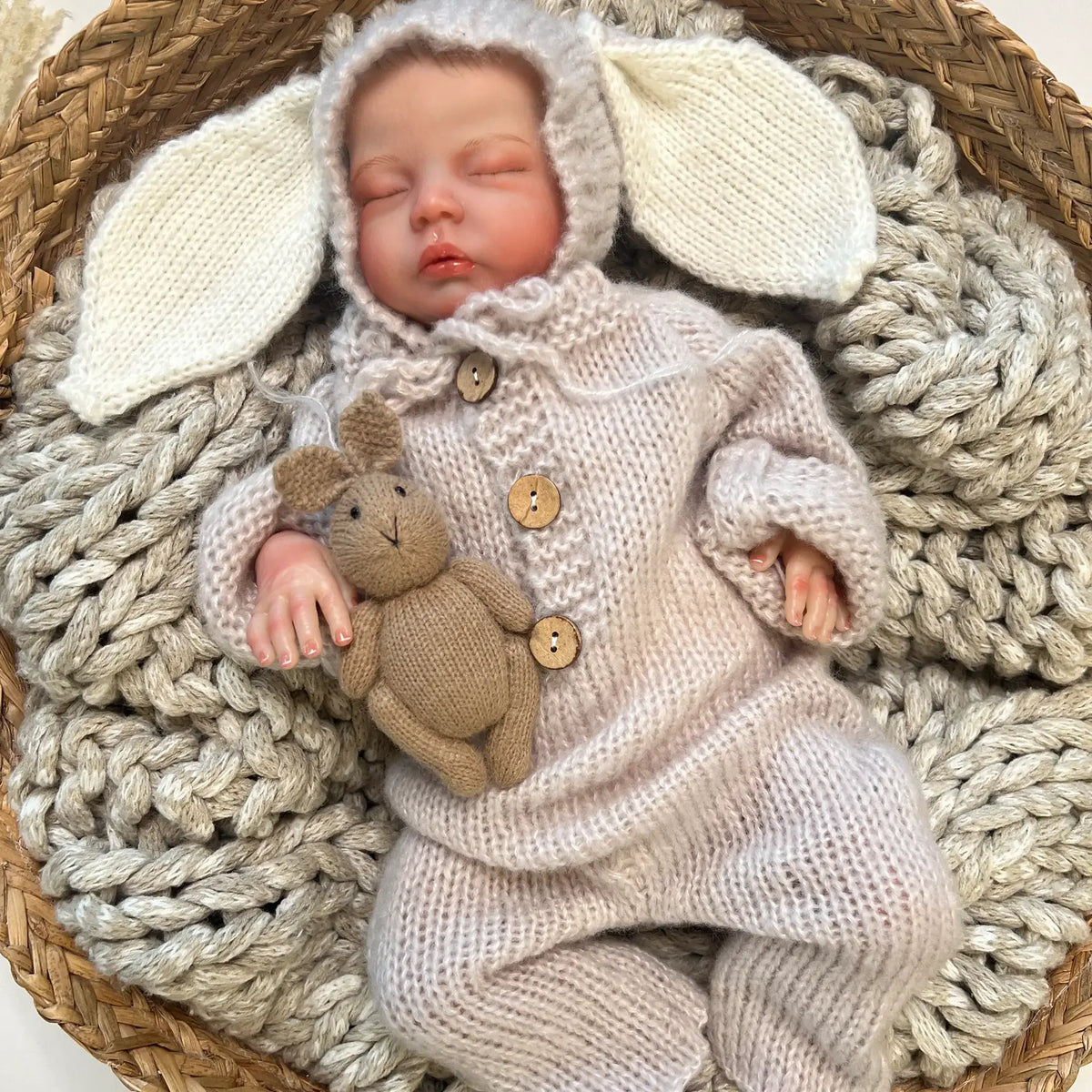 Handcrafted mocha mohair bunny for snuggles