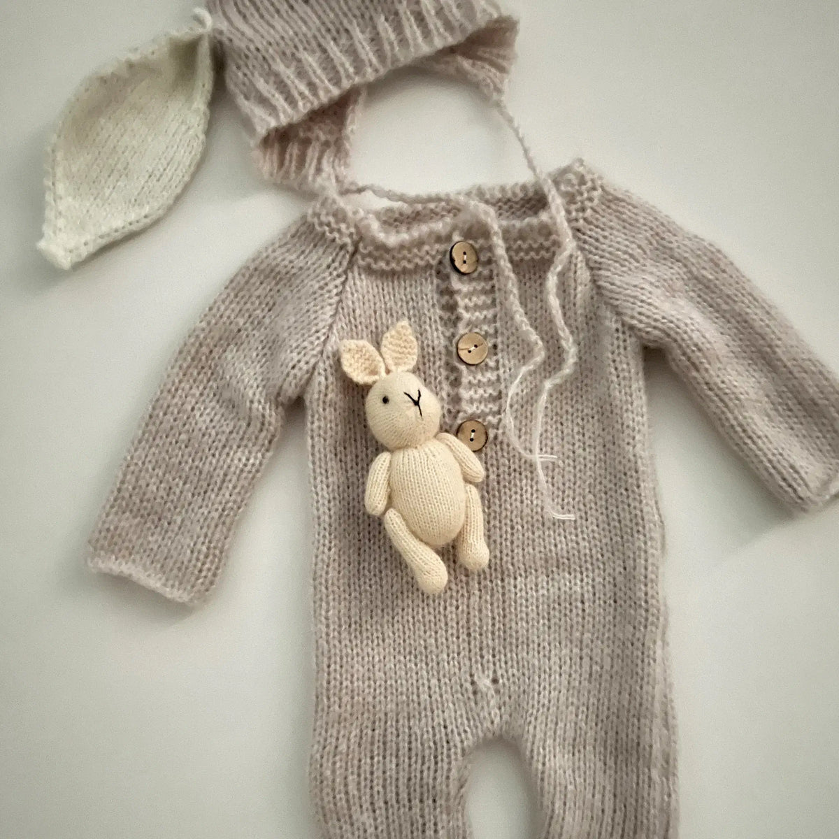 Charming natural colored mohair bunny, perfect for hugs
