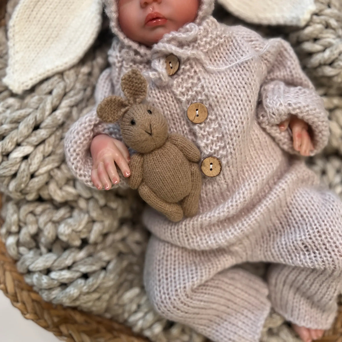 Adorable mocha colored mohair bunny for hugs