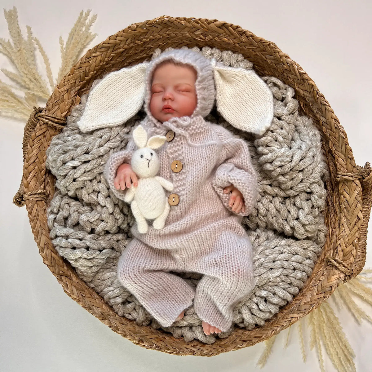 Charming milk colored mohair bunny, perfect for cuddles