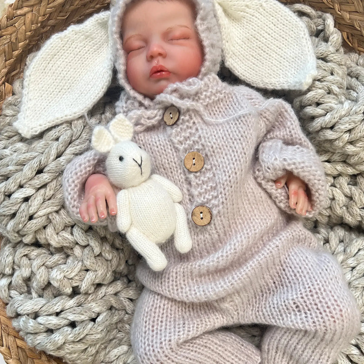 Cherishable petite white mohair bunny, a cuddle companion