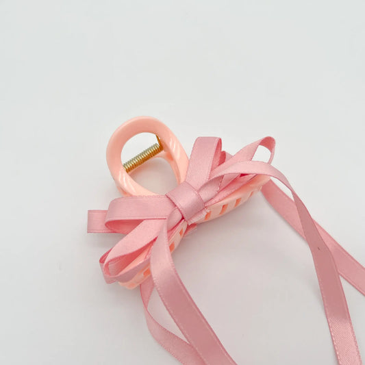 Elegant French pink ribbon bow hair clip