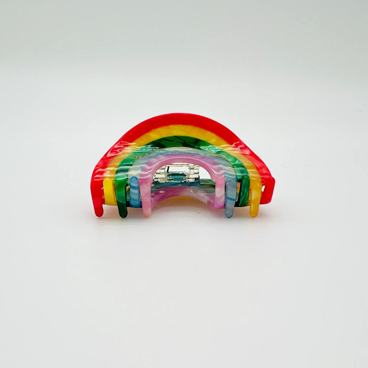 Stylish accessory for hair featuring a rainbow design
