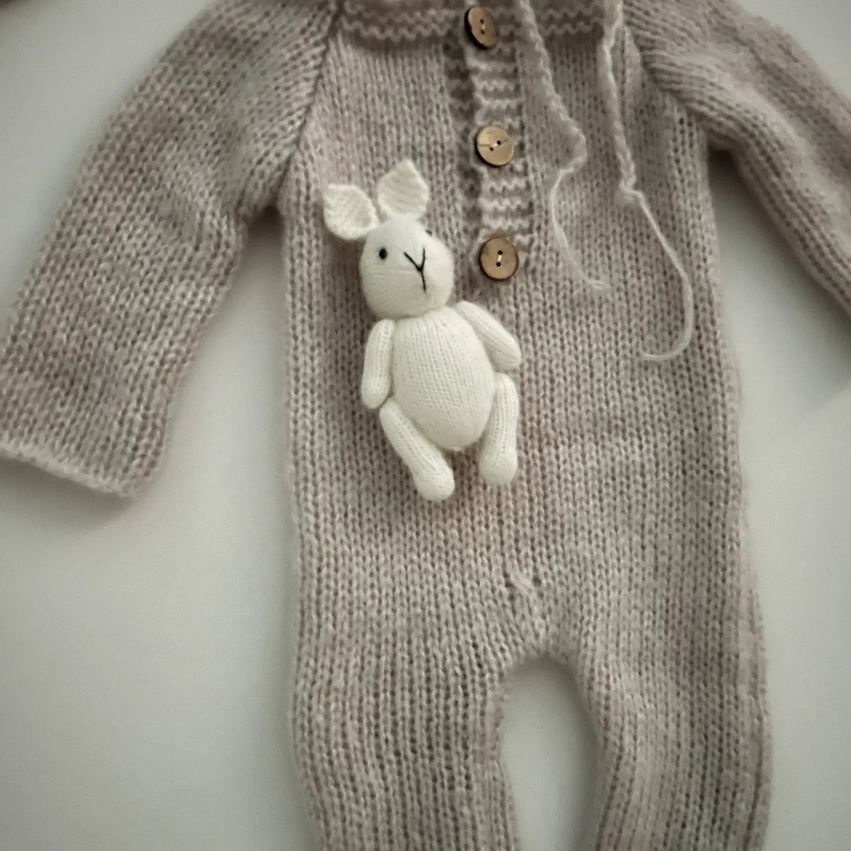 Handcrafted mohair milk colored bunny for cuddly companionship