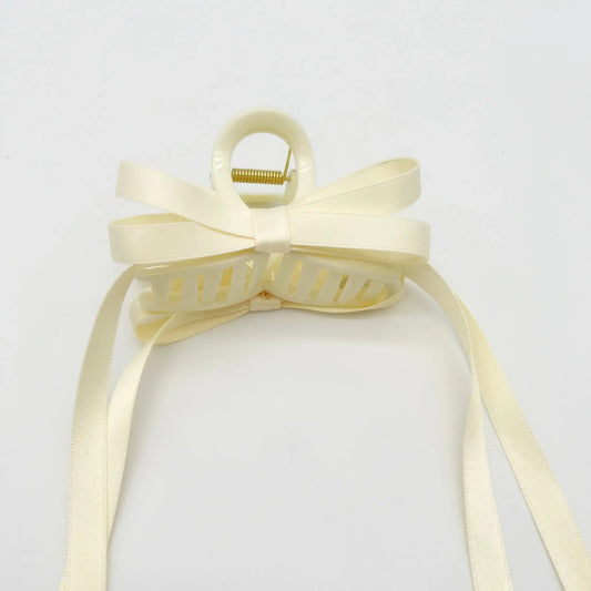 White ribbon hair claw with French bow design